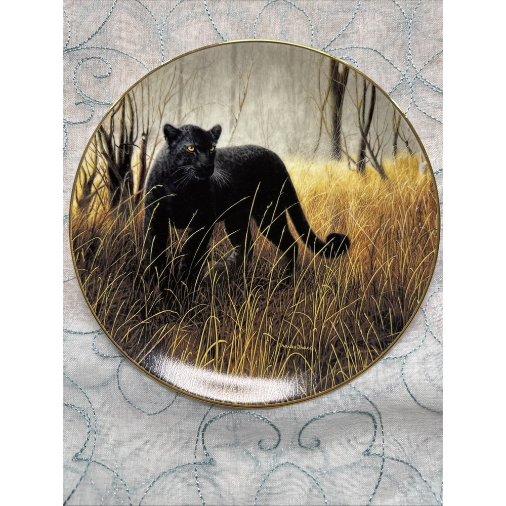 Powerful Presence Black Leopard Charles Fracé Collector Plate 1991 COA 8"